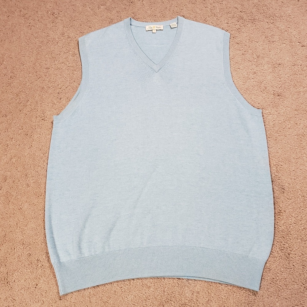 Peter Millar Size Large Silk Cotton Cashmere Blend Sweater Vest Light Blue Golf